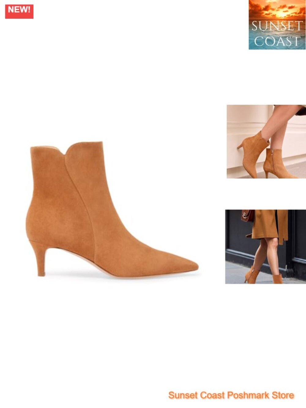 Womens Faux Suede Ankle Boots Kitten Heel Pointed Toe Zip Dress Booties
